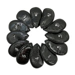 Set de 12 casquettes de golf en cuir PU, texture litchi noire