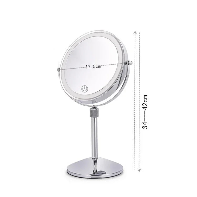 Miroir de maquillage lumineux LED rond double face de bureau, miroir grossissant relevable, plan + grossissement 3x (modèle à piles 7 pouces), plan + grossissement 5x (modèle à piles 7 pouces), plan + grossissement 7x (modèle à piles 7 pouces)