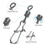 Lot de 10 connecteurs de pêche en acier inoxydable avec émerillons à roulement, accessoires de pêche, 12(17mm), 10(20mm), 8(22mm), 7(25mm), 6(26mm), 5(29mm), 4(30mm), 3(34mm), 2(36mm), 1(40mm)