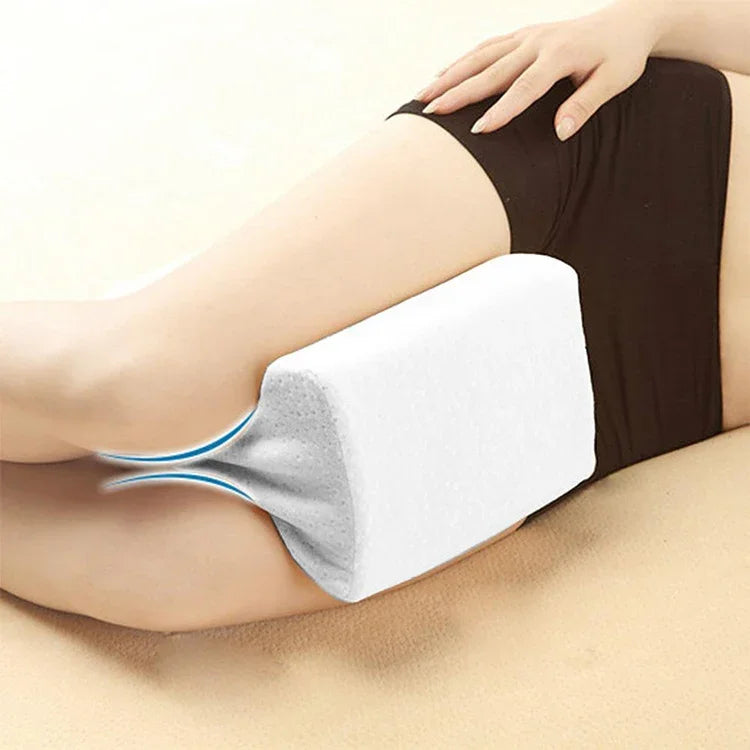 Coussin orthopédique en mousse à mémoire en forme de coin pour genou, pour dormir, soulagement de la douleur sciatique, dos, hanche, articulation, coussin de soutien contour cuisse jambe, Blanc, Blanc+bandage, Bleu marine à carreaux+bandage