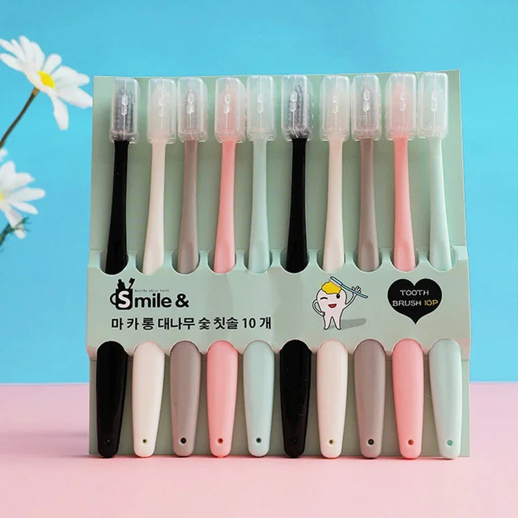 Brosse à dents douce pour adultes en charbon de bambou macaron 10 en 1