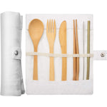Ensemble de couverts de voyage créatifs en bambou avec couteau, fourchette, cuillère, baguettes et sac en tissu