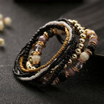 Bracelet élastique perlé multicouche bohème quatre saisons pour femmes, noir, bleu clair, marron, jaune, rose, vert clair