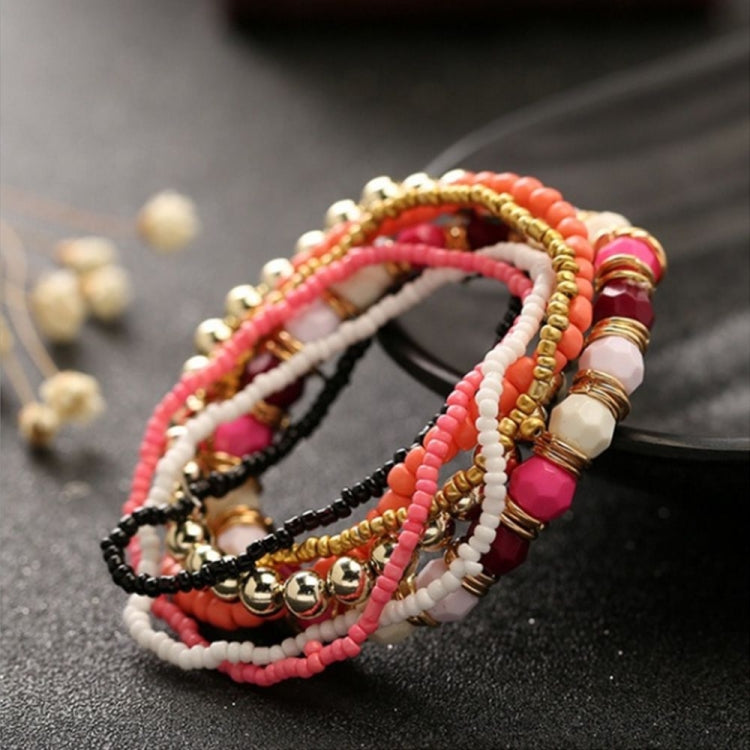 Bracelet élastique perlé multicouche bohème quatre saisons pour femmes, noir, bleu clair, marron, jaune, rose, vert clair