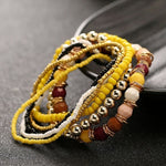 Bracelet élastique perlé multicouche bohème quatre saisons pour femmes, noir, bleu clair, marron, jaune, rose, vert clair