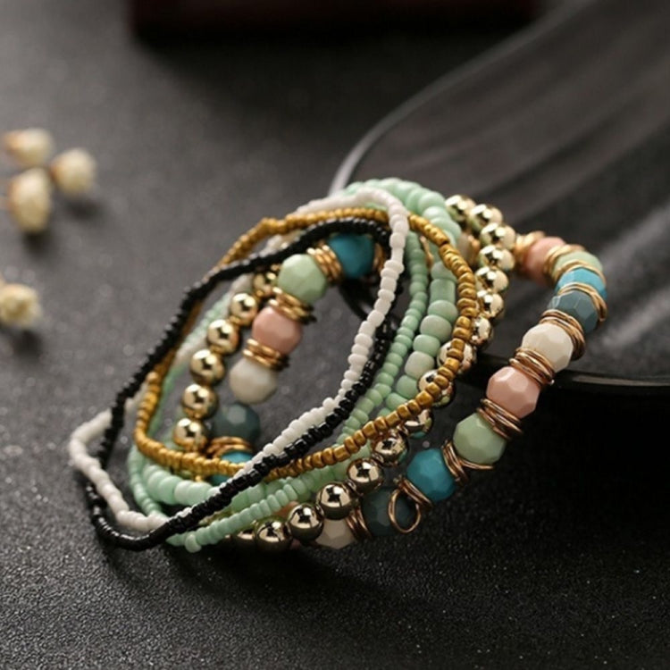 Bracelet élastique perlé multicouche bohème quatre saisons pour femmes, noir, bleu clair, marron, jaune, rose, vert clair