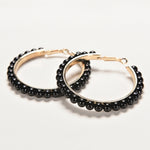 1 paire de boucles d'oreilles créoles pour fille avec perles et grand cercle, noires, blanches, noires et blanches