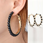 1 paire de boucles d'oreilles créoles pour fille avec perles et grand cercle, noires, blanches, noires et blanches