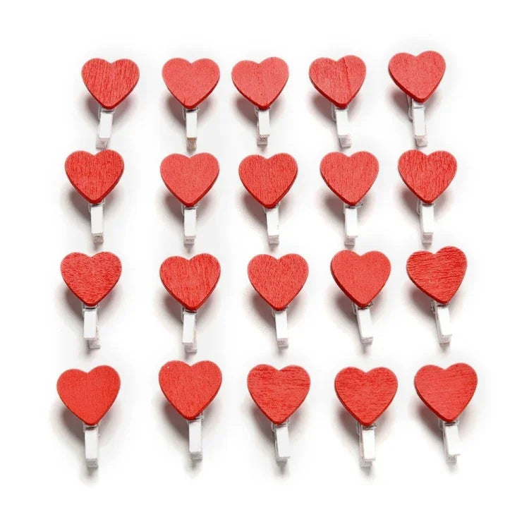 50 mini pinces à linge décoratives en bois en forme de cœur rouge pour photos, cartes postales, loisirs créatifs
