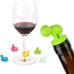 Lot de 7 bouchons de vin en silicone motif dessin animé et marqueurs de verre à pied, livraison de couleurs aléatoires, 7 pièces motif dessin animé
