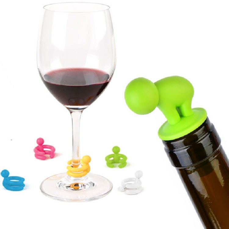 Lot de 7 bouchons de vin en silicone motif dessin animé et marqueurs de verre à pied, livraison de couleurs aléatoires, 7 pièces motif dessin animé