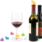 Lot de 7 bouchons de vin en silicone motif dessin animé et marqueurs de verre à pied, livraison de couleurs aléatoires, 7 pièces motif dessin animé