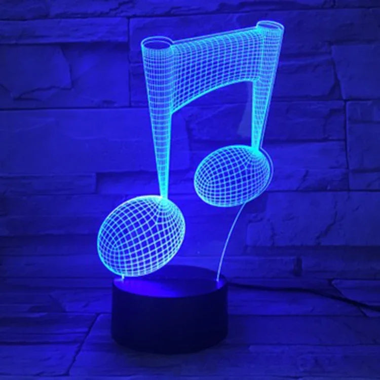 Lampe de table décorative lumineuse tactile LED 3D en forme de note de musique, changement de couleur