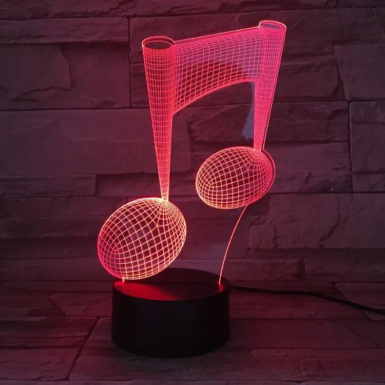 Lampe de table décorative lumineuse tactile LED 3D en forme de note de musique, changement de couleur