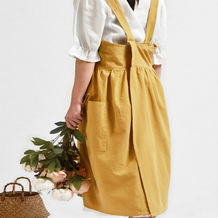 Tablier taille haute en coton et lin de couleur unie