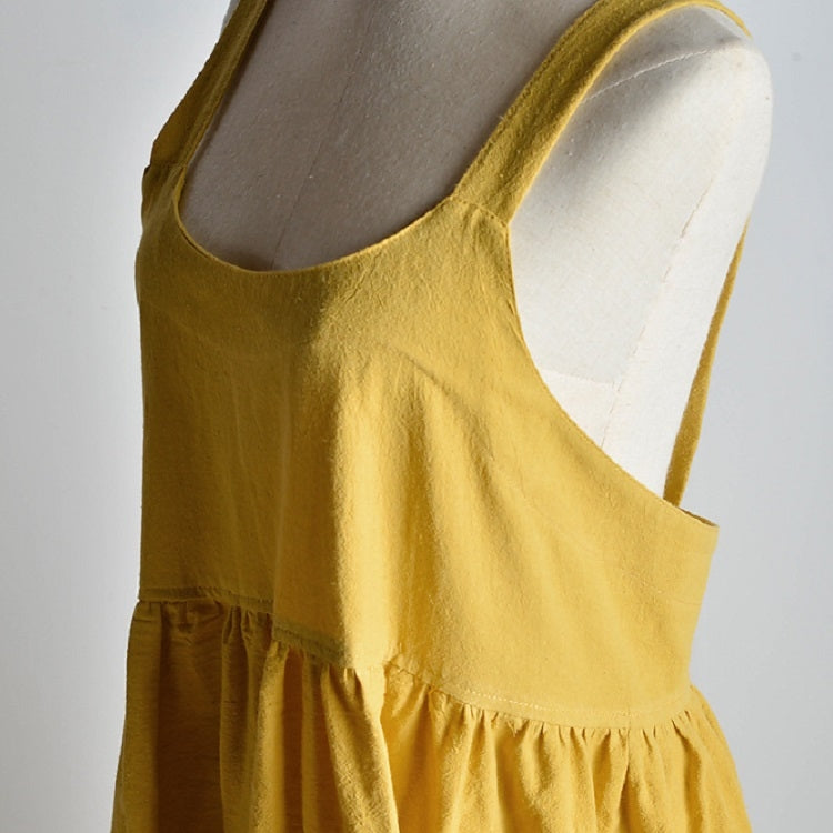 Tablier taille haute en coton et lin de couleur unie