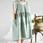 Tablier taille haute en coton et lin de couleur unie