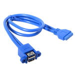 Câble d'extension double USB3.0 20 broches pour carte mère avec câble pare-oreille, bleu