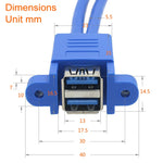 Câble d'extension double USB3.0 20 broches pour carte mère avec câble pare-oreille, bleu