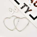 Boucles d'oreilles créoles avec cœur simple en métal pour femmes - Lot