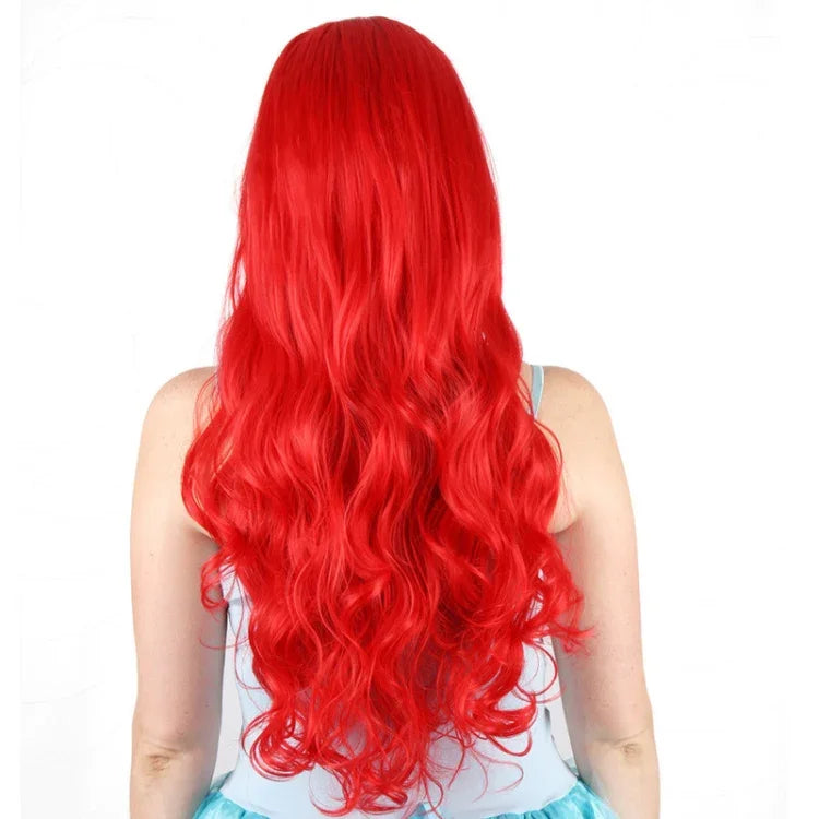 Perruque cosplay princesse Ariel La Petite Sirène anime Halloween fête scène cheveux synthétiques rouges bouclés