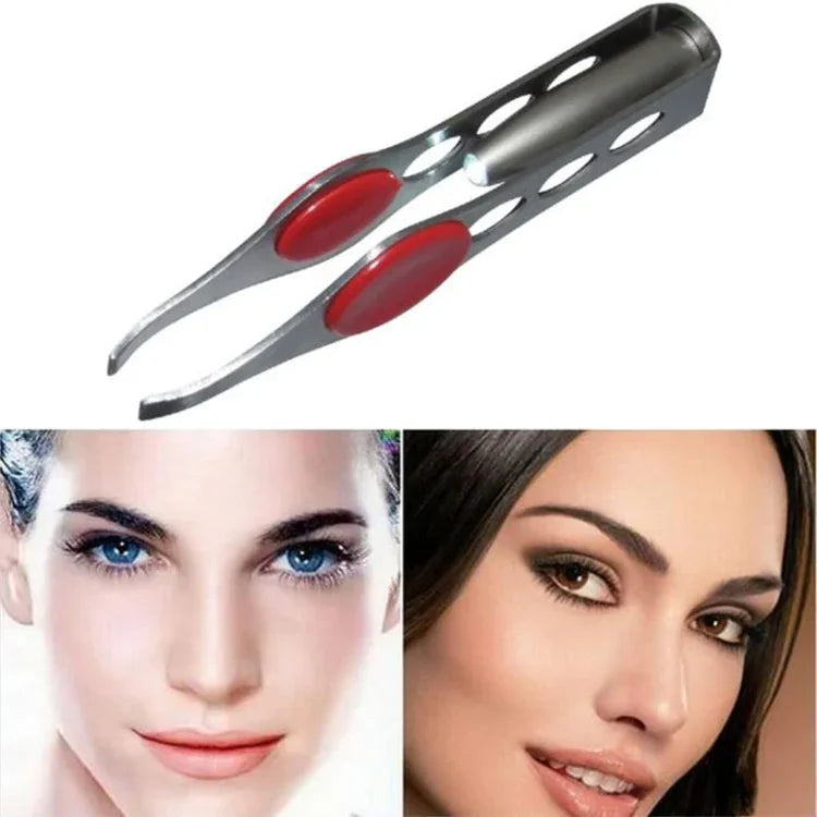 Pince à épiler avec lumière LED, pince à épiler à sourcils à quatre trous, pince à épiler de beauté en acier inoxydable, outil de beauté.