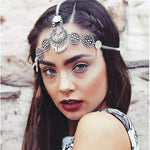 Bijoux de cheveux vintage en argent avec pompon, pièces de monnaie en métal, bandeau long, chaîne de tête punk, pièce frontale
