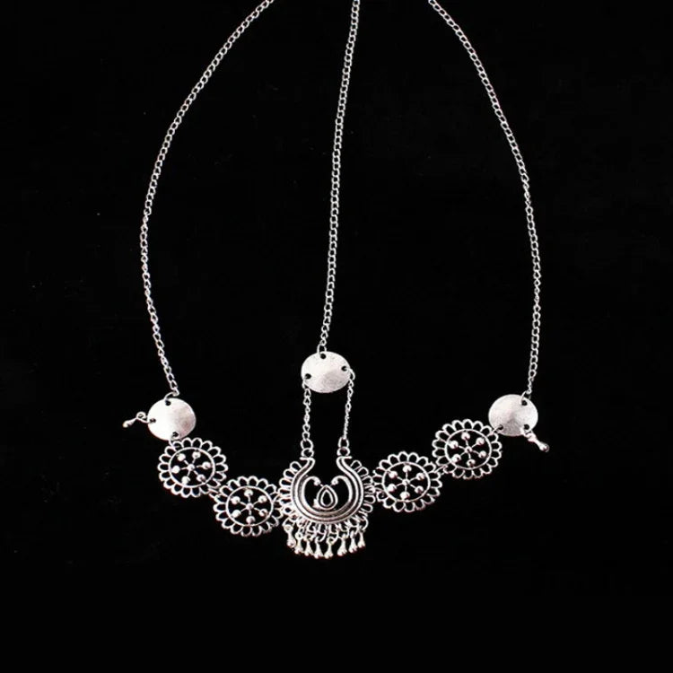 Bijoux de cheveux vintage en argent avec pompon, pièces de monnaie en métal, bandeau long, chaîne de tête punk, pièce frontale