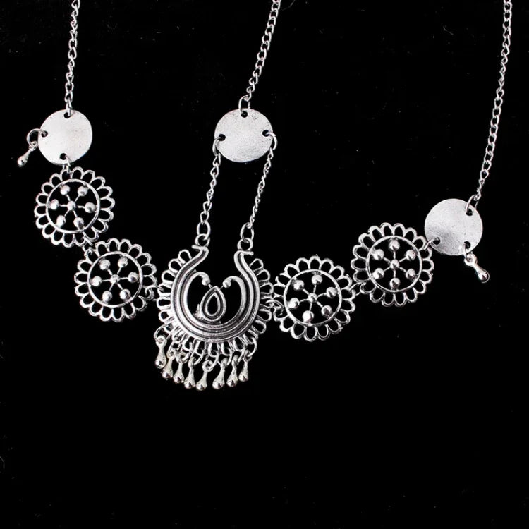 Bijoux de cheveux vintage en argent avec pompon, pièces de monnaie en métal, bandeau long, chaîne de tête punk, pièce frontale