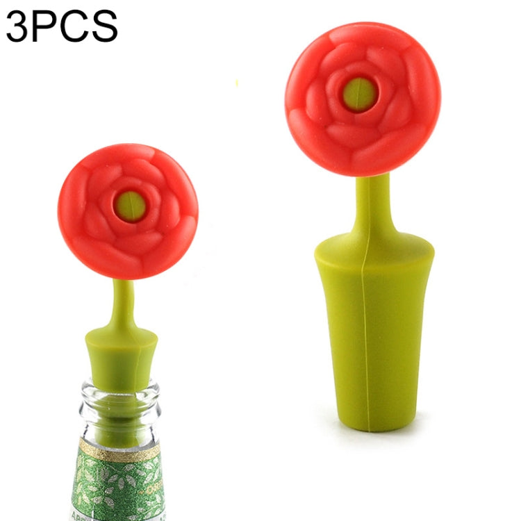 3 bouchons créatifs pour vin et boissons en silicone en forme de fleur, 3 bouchons en forme de rose, 3 bouchons de bière en forme de tournesol rouge, 3 bouchons de bière en forme de feuille