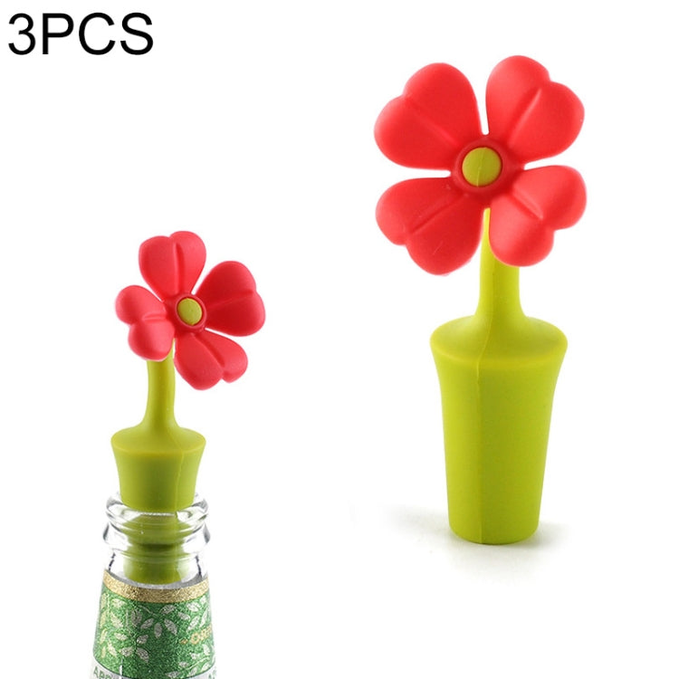 3 bouchons créatifs pour vin et boissons en silicone en forme de fleur, 3 bouchons en forme de rose, 3 bouchons de bière en forme de tournesol rouge, 3 bouchons de bière en forme de feuille