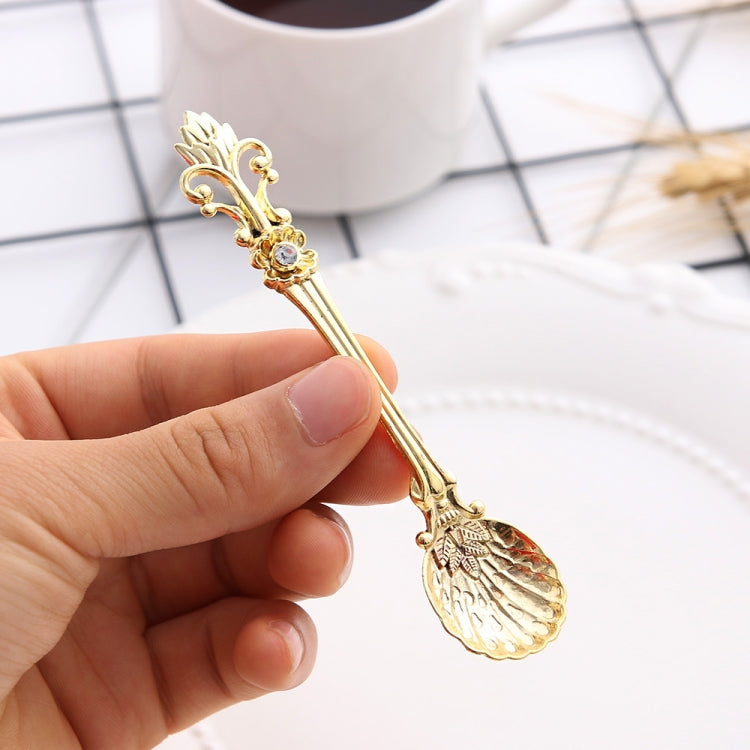 Lot de 6 mini-cuillères à café vintage, style royal, en métal sculpté, pour café, fruits, couverts de dessert, outils de cuisine, Or, Bronze rouge, Bronze antique (avec fourchette rouge), Bronze antique (avec fourchette antique), Argent