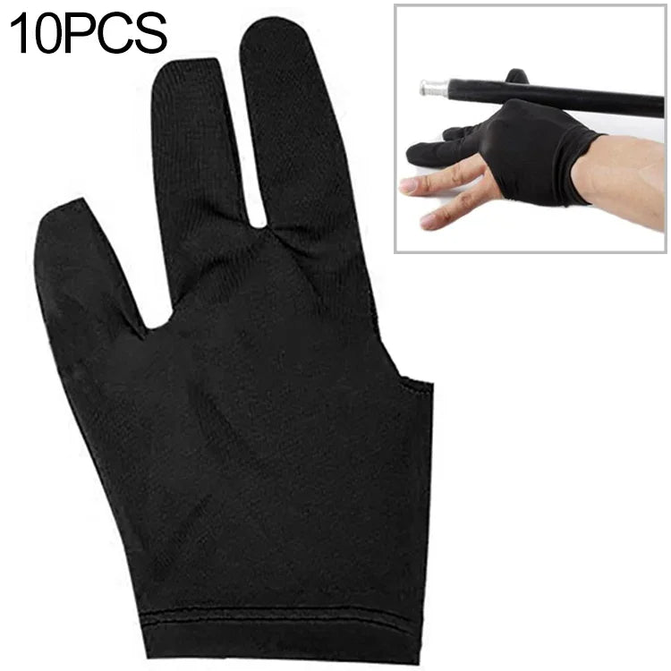 10 pièces/ensemble gants de billard Spandex, gant de queue de billard, main gauche, trois doigts ouverts, accessoire de billard