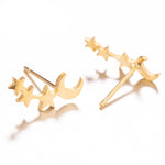 Boucles d'oreilles clous lune et étoile simples pour femme, cadeau d'anniversaire, bijoux, or, or rose, argent