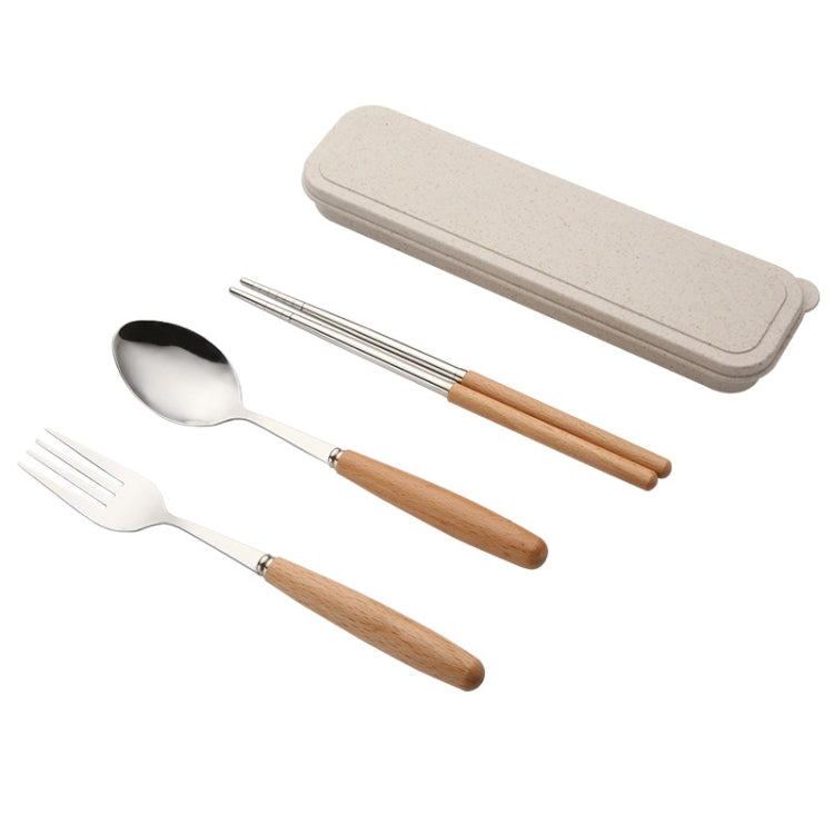 Cuillère 3 en 1, baguettes, fourchette, couverts, ensemble de vaisselle portable créatif pour étudiants, ensemble de trois pièces cuillère-fourchette-baguettes à manche en bois, ensemble de deux pièces cuillère-baguettes en bois