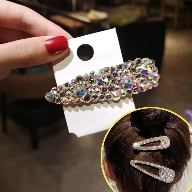 Barrettes à cheveux élégantes en perles et strass de luxe pour femmes Flash de mode