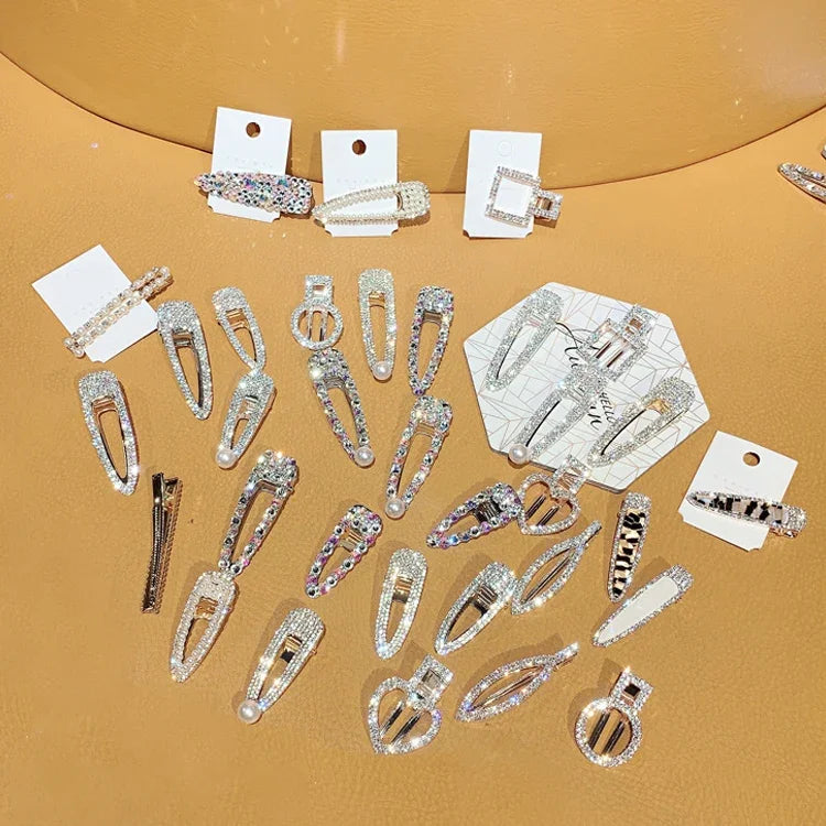 Barrettes à cheveux élégantes en perles et strass de luxe pour femmes Flash de mode