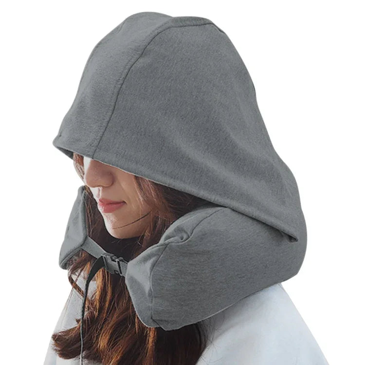 Oreiller de voyage portable en forme de U avec capuche pour avion, oreiller de cou pour sieste