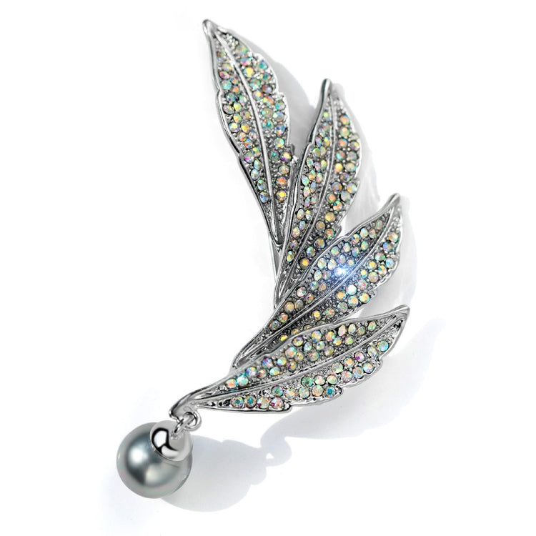 Broche colorée de plumes avec perles en cristal de style vintage Épingles broches en argent, cristal coloré