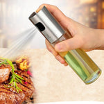 Bouteille vaporisateur à pompe en verre et acier inoxydable pour huile d'olive, sauce, vinaigre, distributeur d'huile