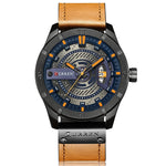 Montre sportive militaire pour homme CURREN M8301 à quartz avec date, bracelet cuir, boîtier noir orange, boîtier noir rouge, boîtier noir cadran noir bracelet marron foncé, boîtier noir cadran gris bracelet marron clair, boîtier noir bleu