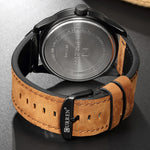 Montre sportive militaire pour homme CURREN M8301 à quartz avec date, bracelet cuir, boîtier noir orange, boîtier noir rouge, boîtier noir cadran noir bracelet marron foncé, boîtier noir cadran gris bracelet marron clair, boîtier noir bleu