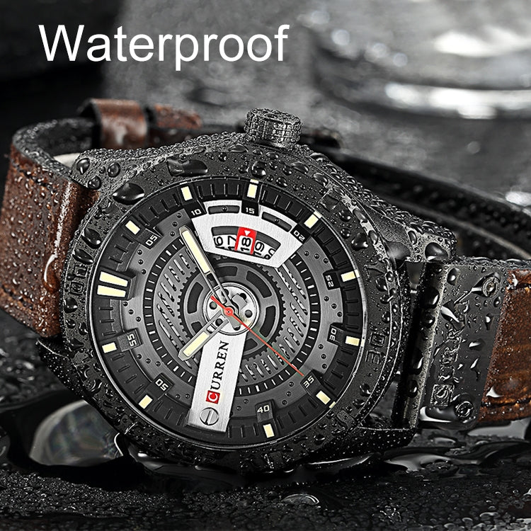 Montre sportive militaire pour homme CURREN M8301 à quartz avec date, bracelet cuir, boîtier noir orange, boîtier noir rouge, boîtier noir cadran noir bracelet marron foncé, boîtier noir cadran gris bracelet marron clair, boîtier noir bleu