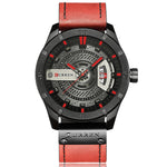 Montre sportive militaire pour homme CURREN M8301 à quartz avec date, bracelet cuir, boîtier noir orange, boîtier noir rouge, boîtier noir cadran noir bracelet marron foncé, boîtier noir cadran gris bracelet marron clair, boîtier noir bleu