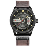 Montre sportive militaire pour homme CURREN M8301 à quartz avec date, bracelet cuir, boîtier noir orange, boîtier noir rouge, boîtier noir cadran noir bracelet marron foncé, boîtier noir cadran gris bracelet marron clair, boîtier noir bleu