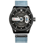 Montre sportive militaire pour homme CURREN M8301 à quartz avec date, bracelet cuir, boîtier noir orange, boîtier noir rouge, boîtier noir cadran noir bracelet marron foncé, boîtier noir cadran gris bracelet marron clair, boîtier noir bleu