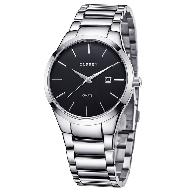 Montre quartz étanche en acier complet CURREN 8106 avec calendrier mode business, boîtier noir cadran noir, boîtier blanc cadran noir, boîtier noir cadran blanc, boîtier blanc cadran blanc