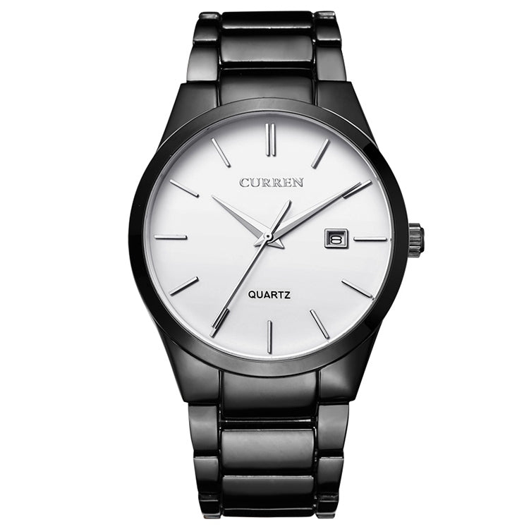 Montre quartz étanche en acier complet CURREN 8106 avec calendrier mode business, boîtier noir cadran noir, boîtier blanc cadran noir, boîtier noir cadran blanc, boîtier blanc cadran blanc