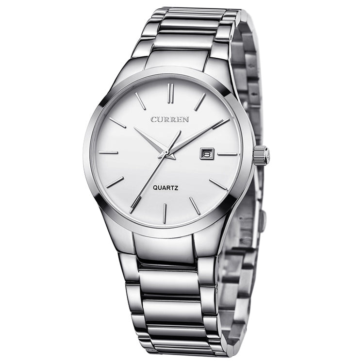 Montre quartz étanche en acier complet CURREN 8106 avec calendrier mode business, boîtier noir cadran noir, boîtier blanc cadran noir, boîtier noir cadran blanc, boîtier blanc cadran blanc