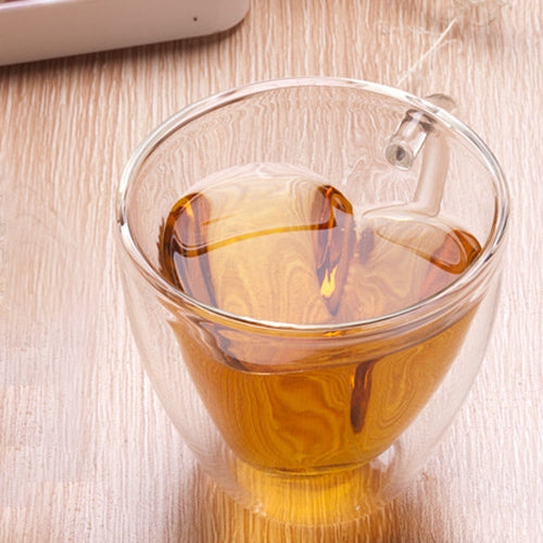 Tasses à thé transparentes à double paroi en verre résistant en forme de cœur